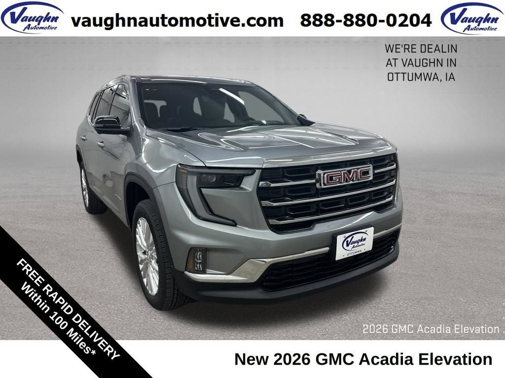 2026 GMC Acadia Elevation in Sterling Metallic — front three-quarter view