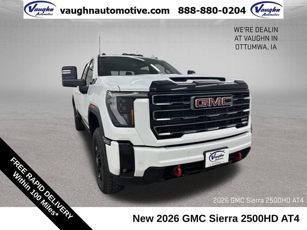 2026 GMC Sierra 2500 HD AT4 in Summit White — front three-quarter view