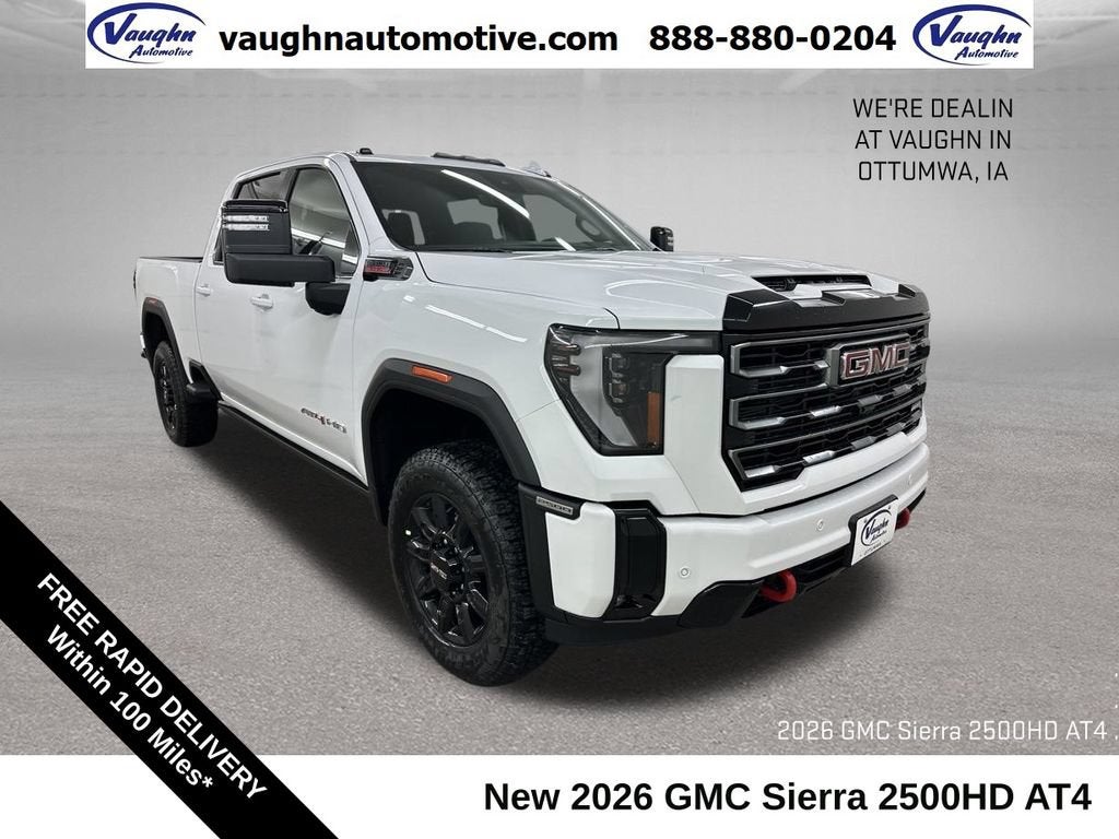 2026 GMC Sierra 2500 HD AT4 in Summit White — front three-quarter view