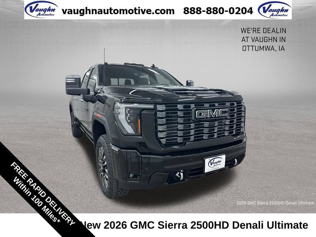 2026 GMC Sierra 2500 HD Denali Ultimate in Onyx Black — front three-quarter view