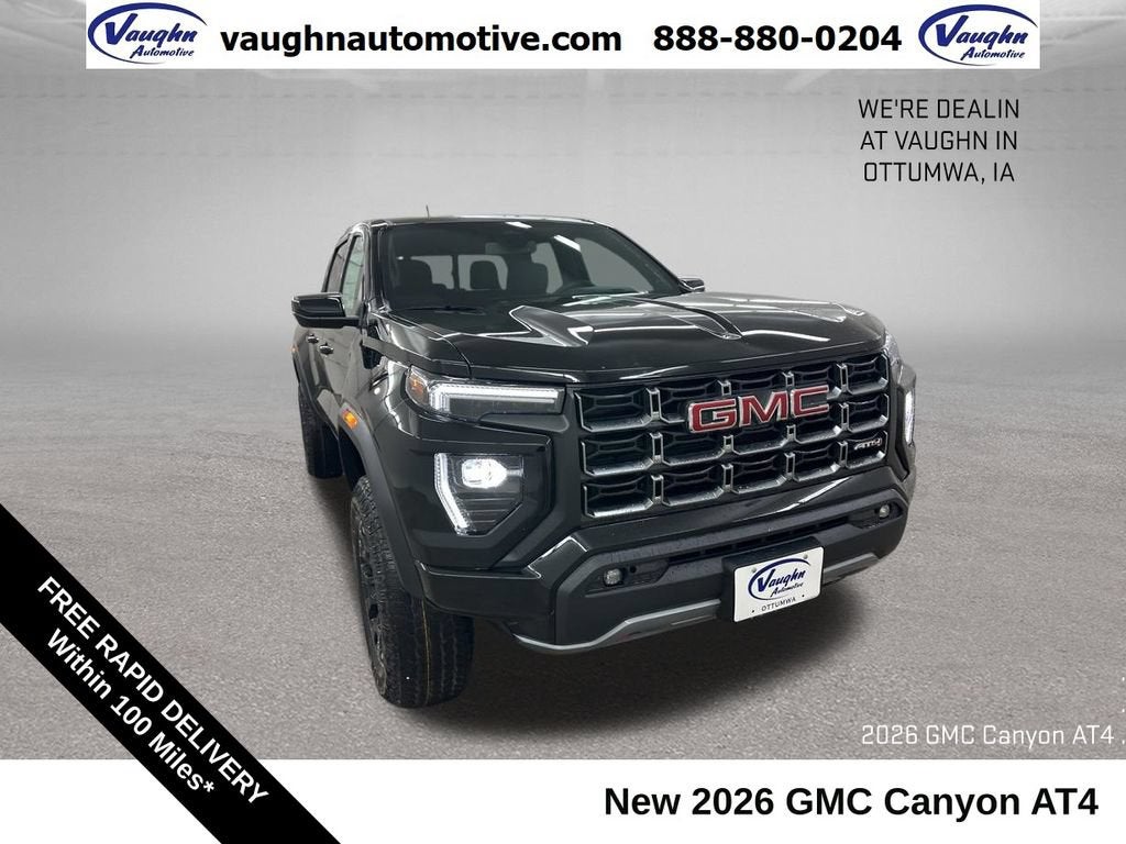 2026 GMC Canyon AT4 in Onyx Black — front three-quarter view