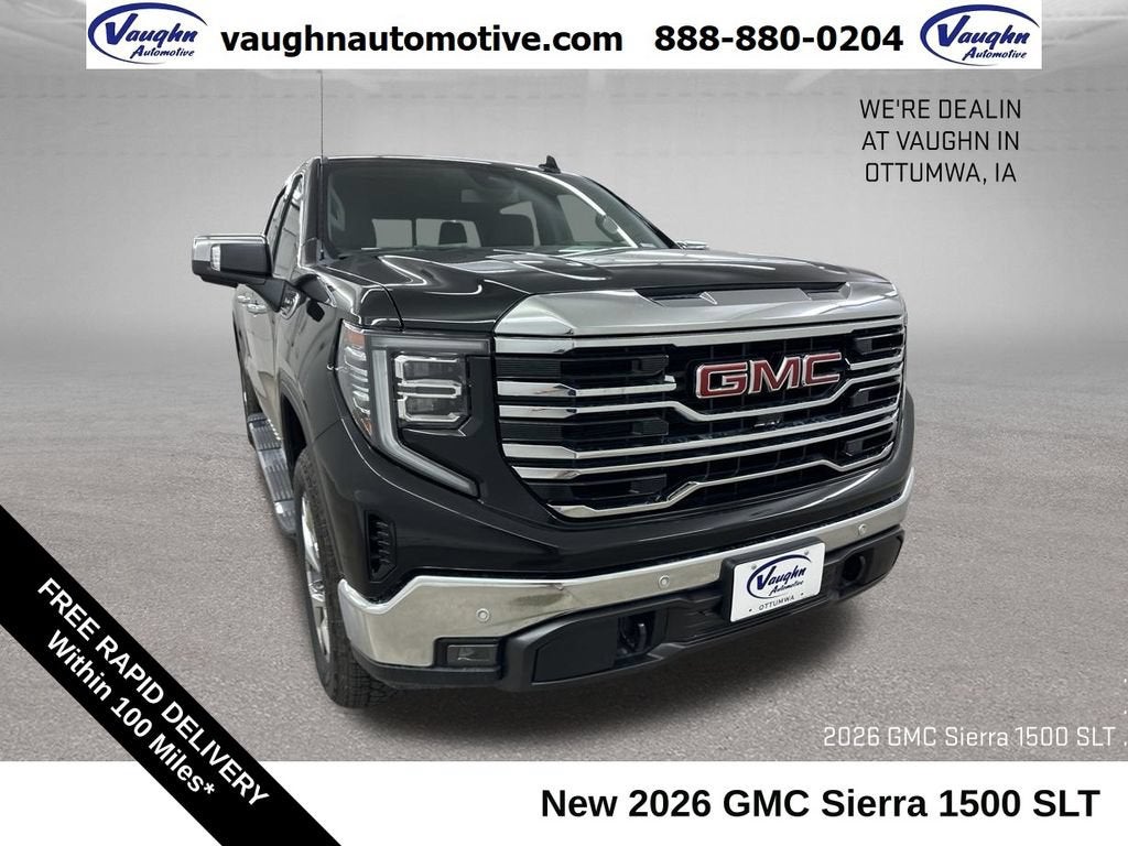 2026 GMC Sierra 1500 SLT in Onyx Black — front three-quarter view