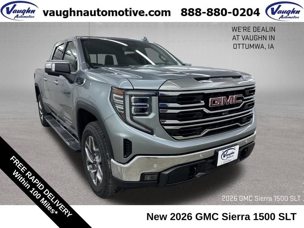 2026 GMC Sierra 1500 SLT in Sterling Metallic — front three-quarter view