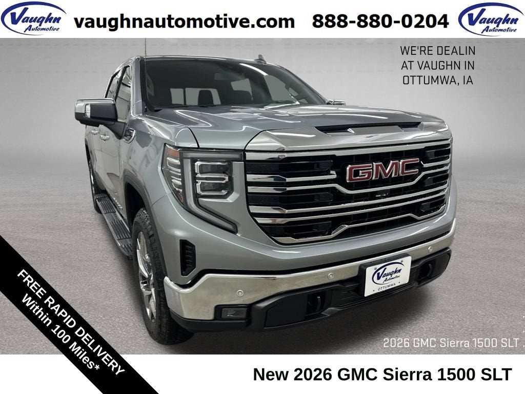2026 GMC Sierra 1500 SLT in Sterling Metallic — front three-quarter view