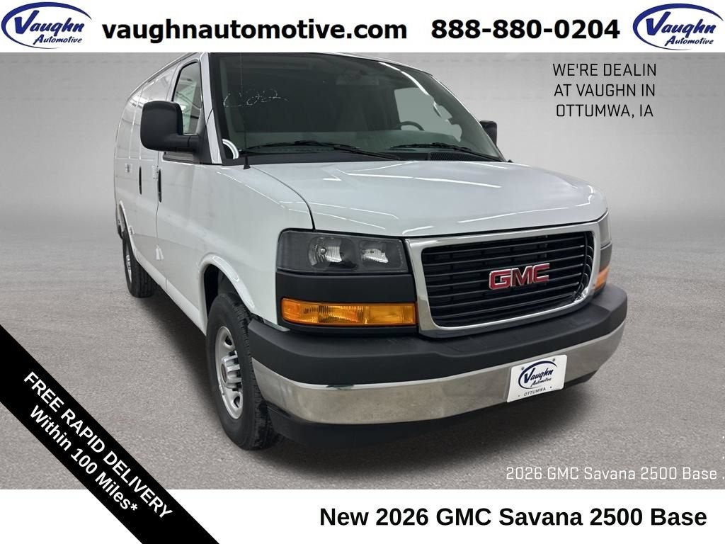 2026 GMC Savana Cargo Work Van in Summit White — front three-quarter view