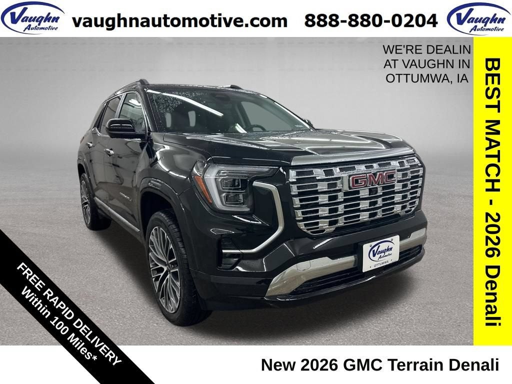 2026 GMC Terrain Denali in Ebony Twilight Metallic — front three-quarter view