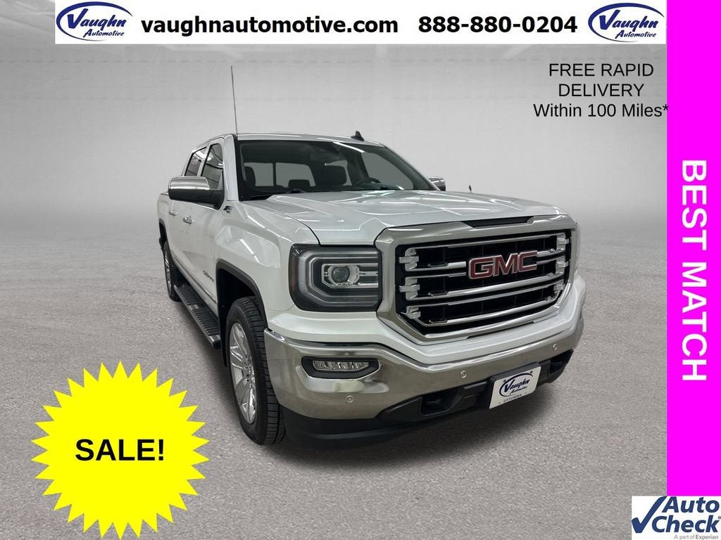 2018 GMC Sierra 1500 SLT in White Frost Tricoat — front three-quarter view