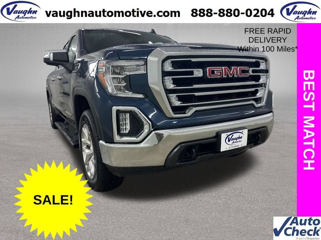 2020 GMC Sierra 1500 SLT in Pacific Blue Metallic — front three-quarter view