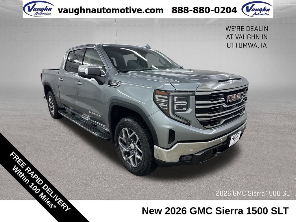 2026 GMC Sierra 1500 SLT in Sterling Metallic — front three-quarter view