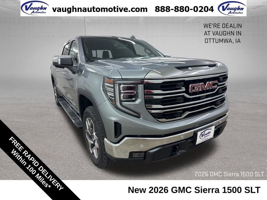 2026 GMC Sierra 1500 SLT in Sterling Metallic — front three-quarter view