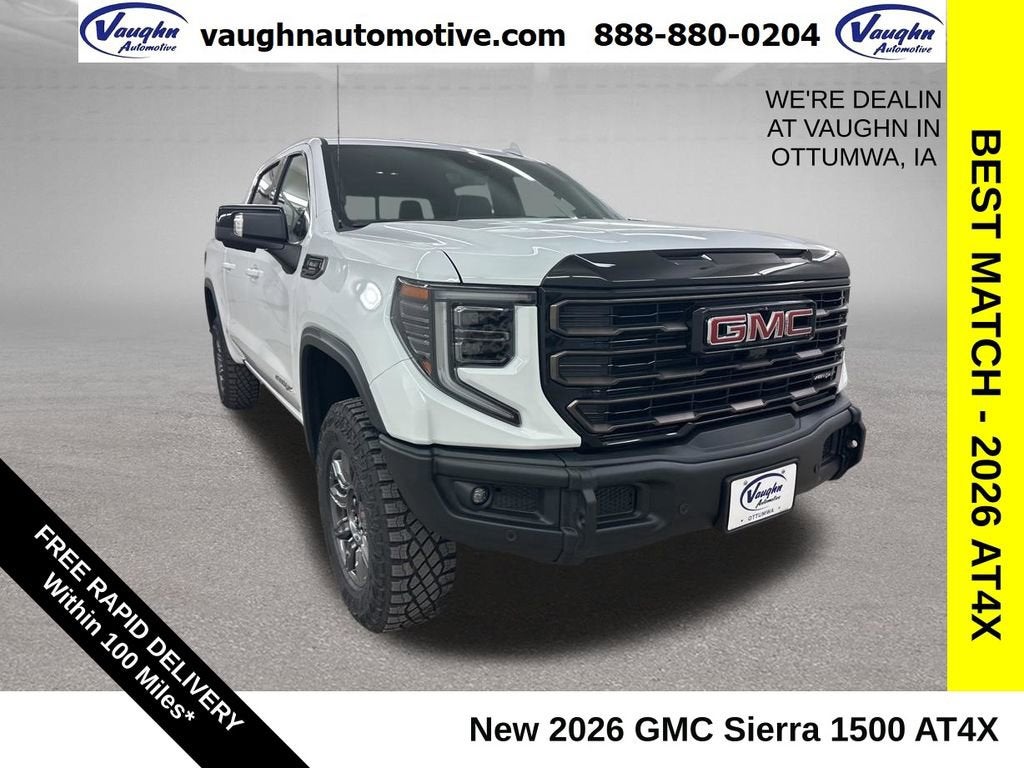 2026 GMC Sierra 1500 AT4X in Summit White — front three-quarter view