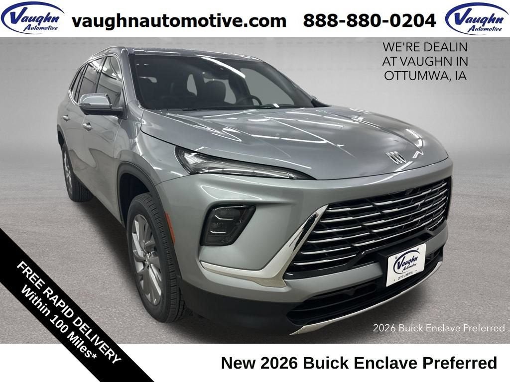 2026 Buick Enclave Preferred in Moonstone Gray Metallic — front three-quarter view