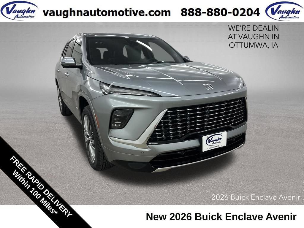 2026 Buick Enclave Avenir in Moonstone Gray Metallic — front three-quarter view