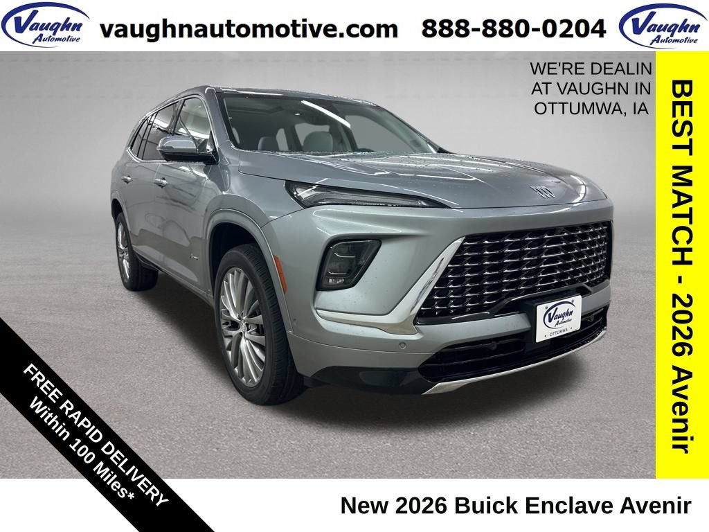 2026 Buick Enclave Avenir in Moonstone Gray Metallic — front three-quarter view