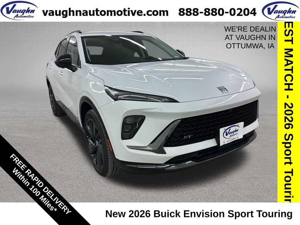 2026 Buick Envision Sport Touring in Summit White — front three-quarter view